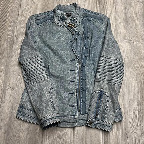 Fantazia Jacket Womens Small Blue Vegan Leather Bomber Motorcycle NWT - Picture 5 of 10